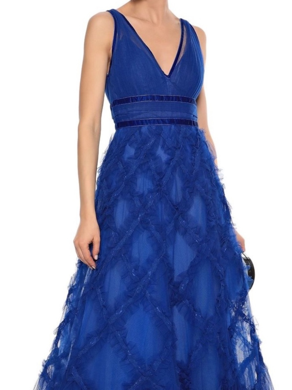 Marchesa Notte Lace Appliqué Ruffled Tulle Ball Gown Blue size 2